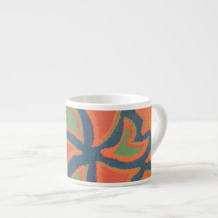 Ethnic Pattern Espresso Mug, Orange, Dark Blue Cup