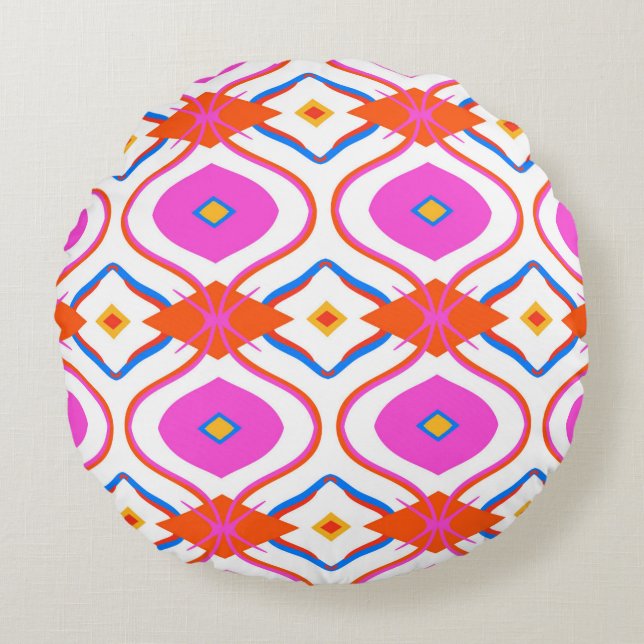 Ethnic pattern in bright pink colour with Arabic,  Round Cushion (Front)