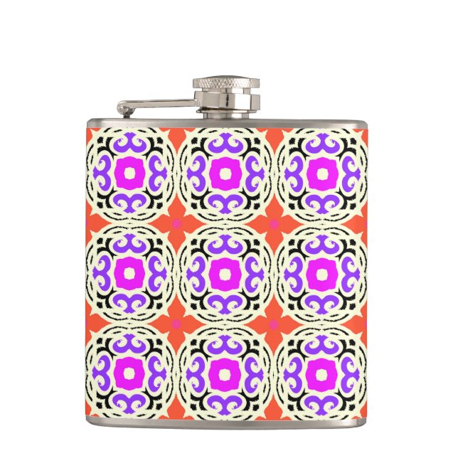 Ethnic Pattern with Moroccan Motifs Hip Flask (Front)