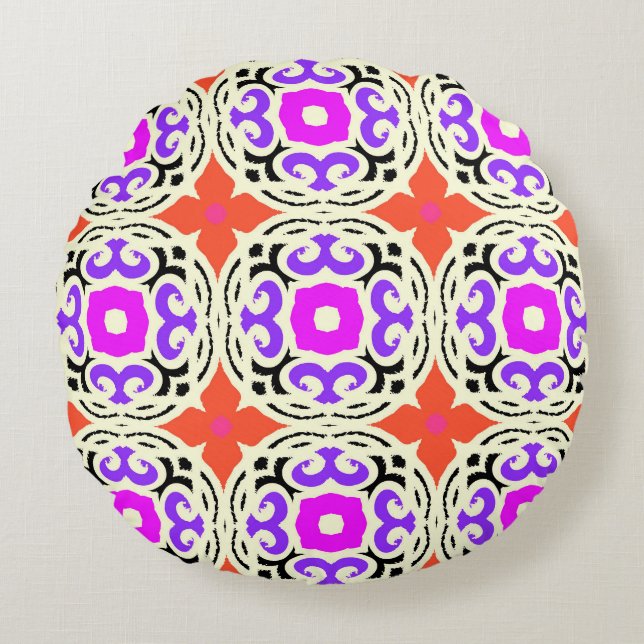 Ethnic Pattern with Moroccan Motifs Round Cushion (Front)
