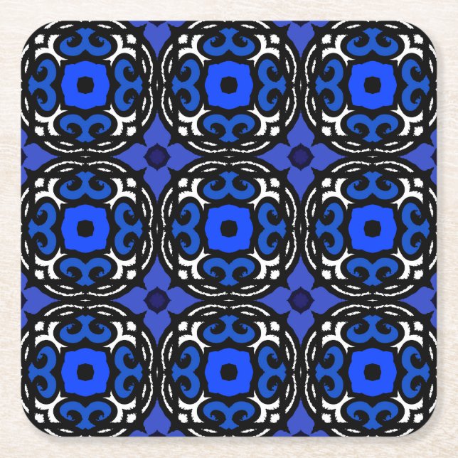 Ethnic Pattern with Turkish Motifs Square Paper Coaster (Front)