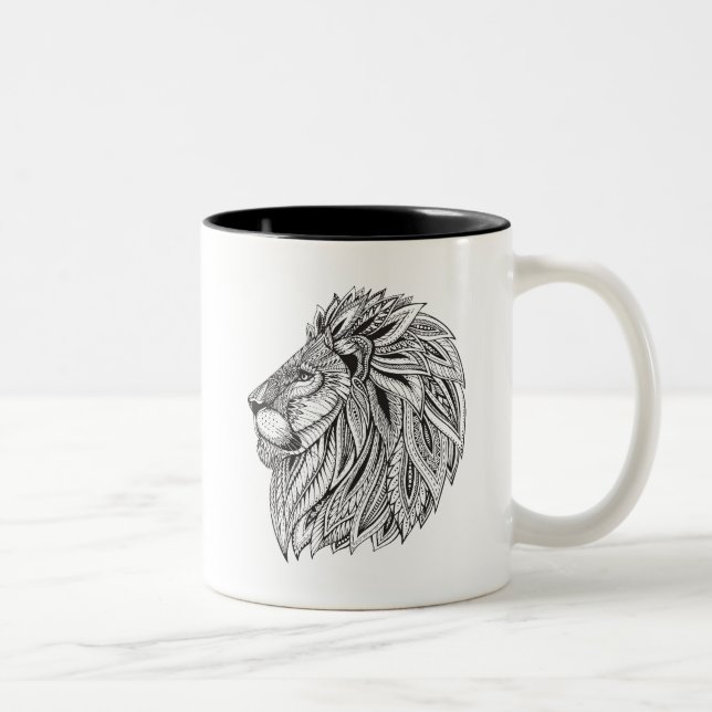 Ethnic Patterned Lion Head Two-Tone Coffee Mug (Right)