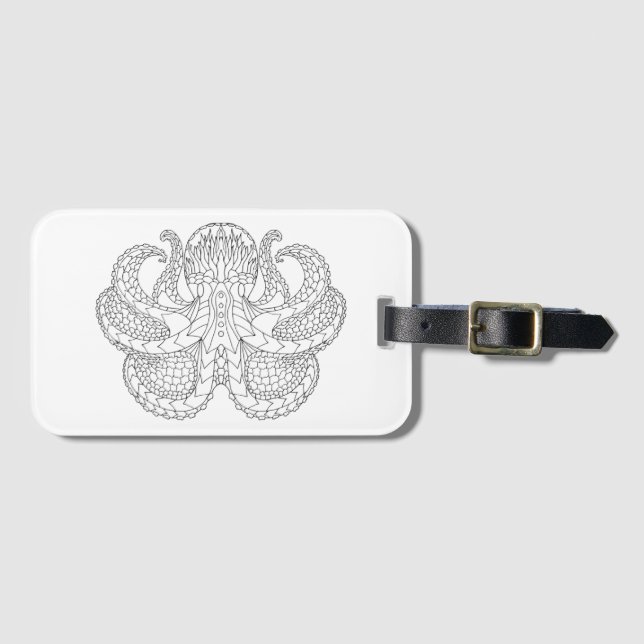 Ethnic Patterned Octopus Luggage Tag (Front Horizontal)