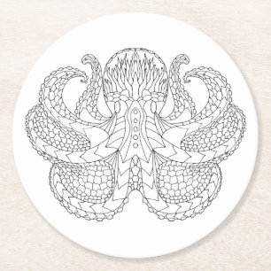 Ethnic Patterned Octopus Round Paper Coaster