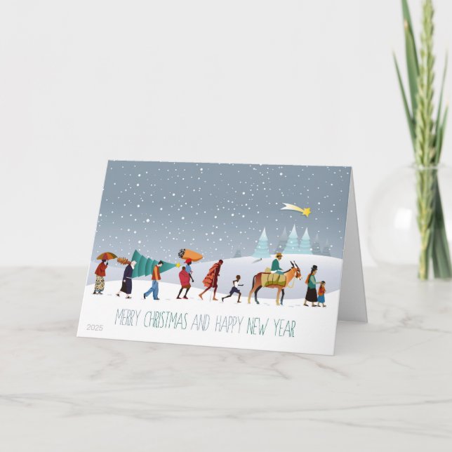 Ethnic People Travelling Christmas Card (Front)