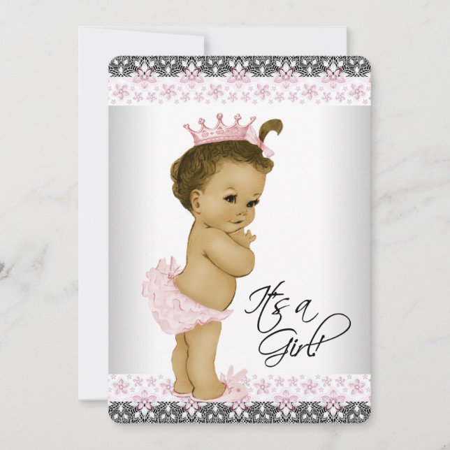 Ethnic Pink and Grey Baby Girl Shower Invitation (Front)