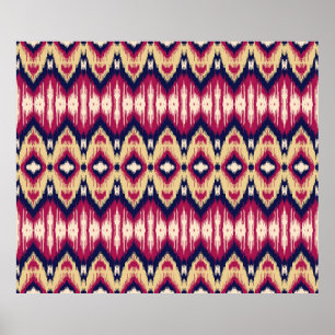 Ethnic pink blue ikat chevron pattern background T Poster