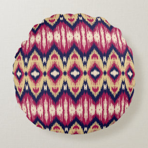 Ethnic pink blue ikat chevron pattern background T Round Cushion