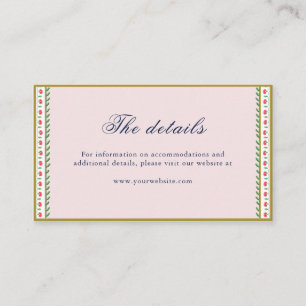 Ethnic Pink flower border Indian wedding details Place Card