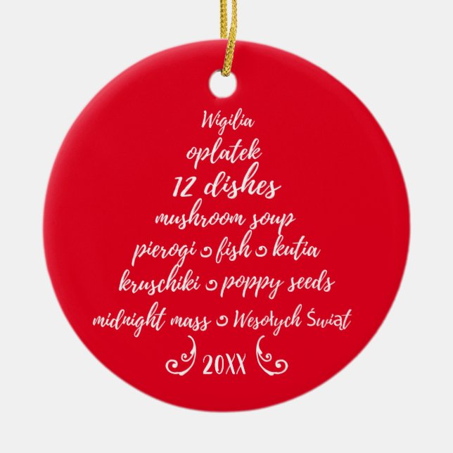 Ethnic Polish Christmas Tree Wigilia Red White Ceramic Tree Decoration (Front)