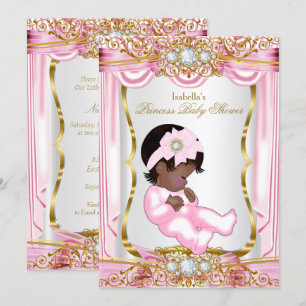 Ethnic Pretty Princess Baby Shower Pink Silk Gold Invitation