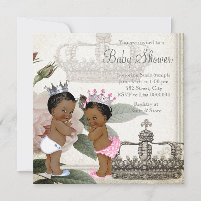 Ethnic Prince and Princess Twin Baby Shower Invitation (Front)