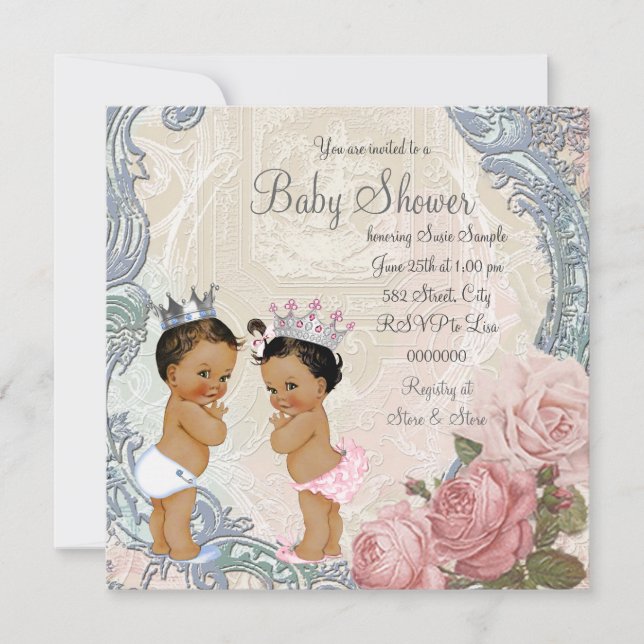 Ethnic Prince and Princess Twin Baby Shower Invitation (Front)