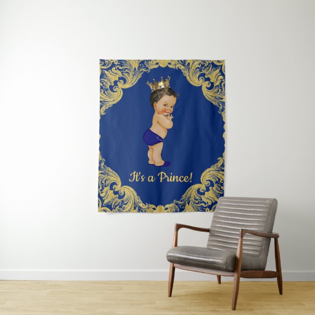 Ethnic Prince Baby Shower Backdrop Banner Tapestry (In Situ)