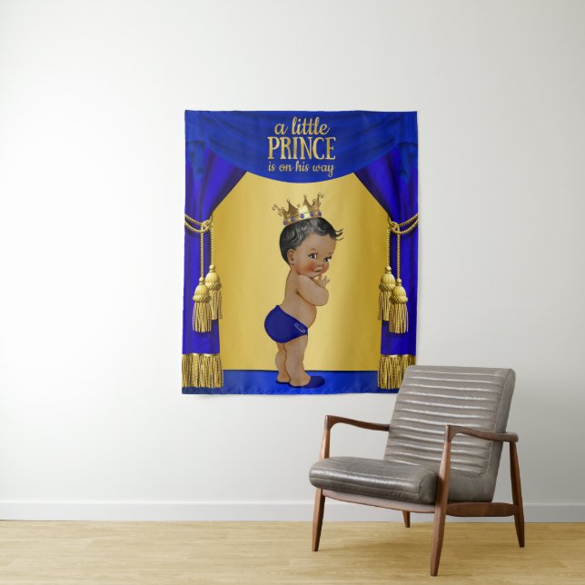 Ethnic Prince Baby Shower Banner Backdrop Tapestry (In Situ)
