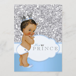 Ethnic Prince Baby Shower Blue and Silver Invitation