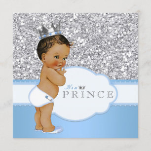 Ethnic Prince Baby Shower Blue and Silver Invitation