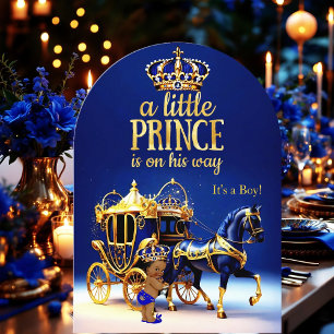 Ethnic Prince Baby Shower Blue Gold Carriage Invitation