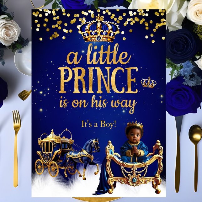 Ethnic Prince Baby Shower Blue Gold Carriage Invitation (Creator Uploaded)