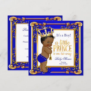 Ethnic Prince Baby Shower Blue Gold Crown Invitation