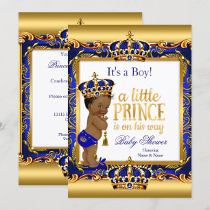 Ethnic Prince Baby Shower Blue Ornate Gold Invitation