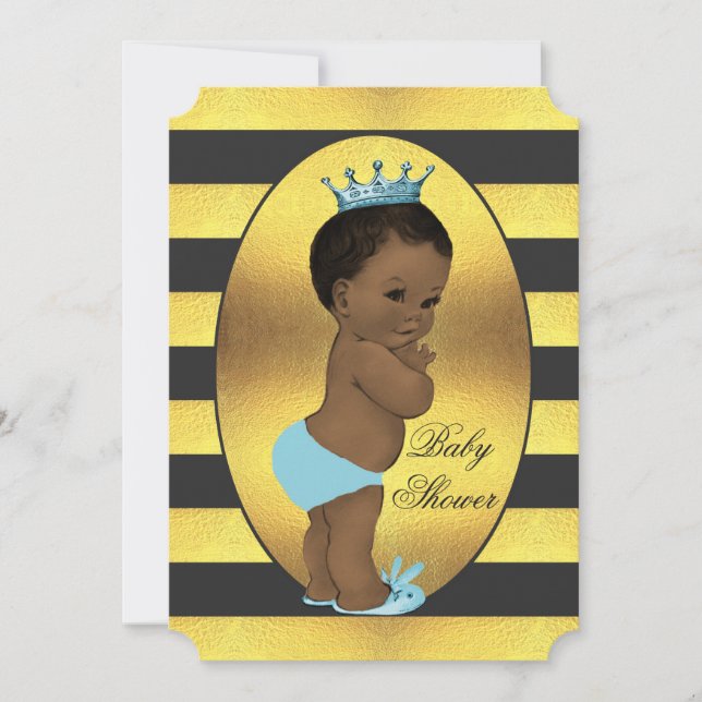 Ethnic Prince Baby Shower Faux Gold Foil Stripes Invitation (Front)