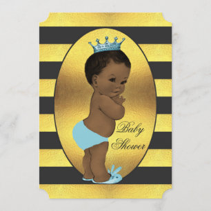 Ethnic Prince Baby Shower Faux Gold Foil Stripes Invitation