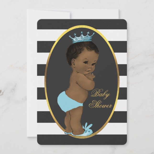 Ethnic Prince Black White Stripes Baby Shower Invitation (Front)