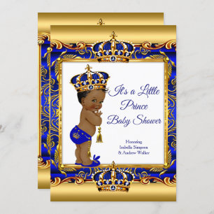 Ethnic Prince Boy Baby Shower Blue Ornate Gold Invitation