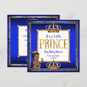 Ethnic Prince Boy Baby Shower Royal Blue Gold Invitation