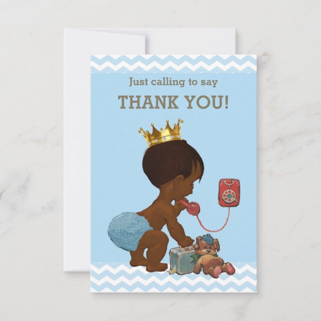 Ethnic Prince on Phone Thank You Chevrons Card (Front)
