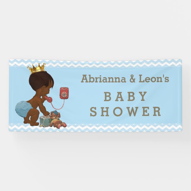 Ethnic Prince Phone Baby Shower Blue Chevrons Banner (Horizontal)