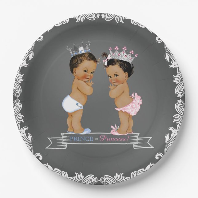 Ethnic Prince Princess Chalk Baby Shower Paper Plate (Front)