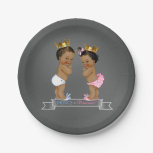 Ethnic Prince Princess Chalkboard Baby Shower Paper Plate