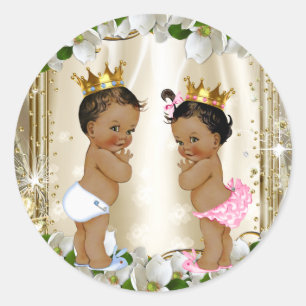 Ethnic Prince Princess Gender Reveal Baby Shower Classic Round Sticker