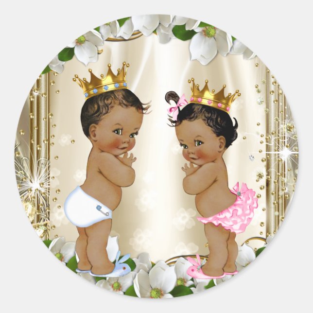Ethnic Prince Princess Gender Reveal Baby Shower Classic Round Sticker (Front)