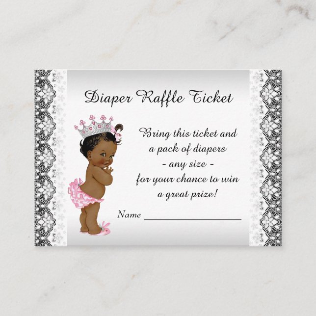 Ethnic Princess Baby Girl Diaper Raffle Ticket Enclosure Card (Front)