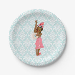 Ethnic Princess Baby Girl Tiara Pink & Aqua Paper Plate