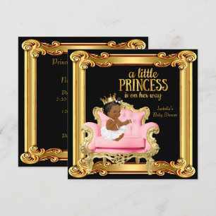Ethnic Princess Baby Shower Black Pink Gold Chair Invitation