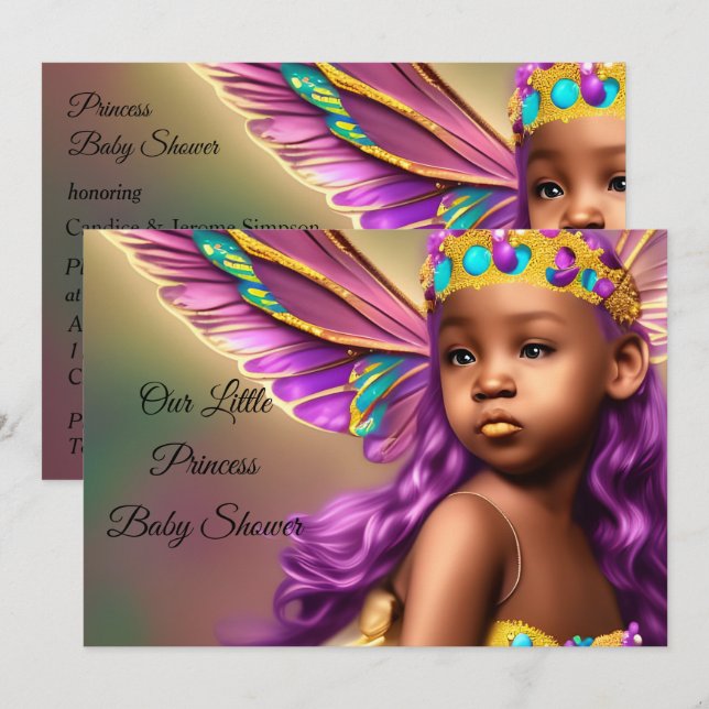 Ethnic Princess Baby Shower butterfly purple Invitation (Front/Back)