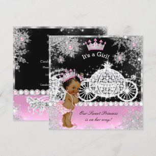 Ethnic Princess Baby Shower Carriage Pink Black Invitation