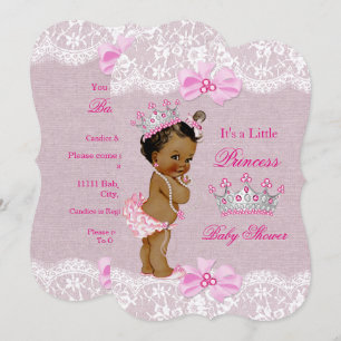 Ethnic Princess Baby Shower Girl Pink Burlap Lace Invitation