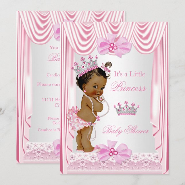 Ethnic Princess Baby Shower Girl Pink Silk Invitation (Front/Back)
