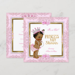 Ethnic Princess Baby Shower Gold Pink Pearls Lace Invitation