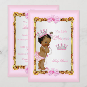 Ethnic Princess Baby Shower Gold Pink Pearls Tiara Invitation
