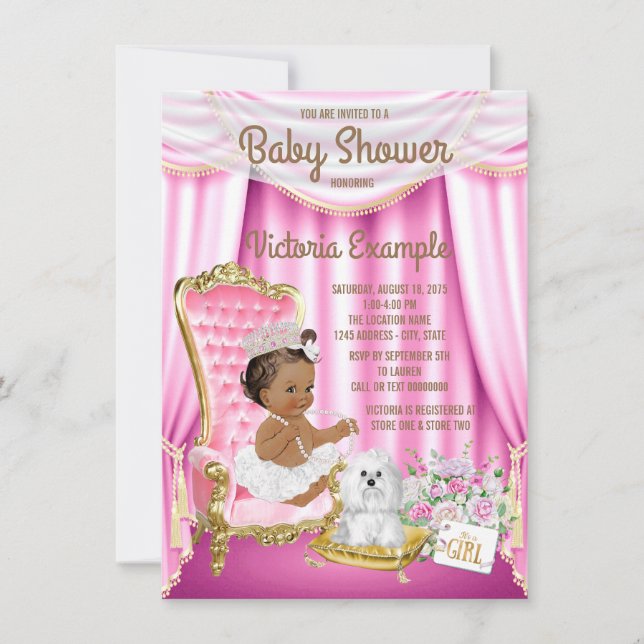 Ethnic Princess Baby Shower Pink Chair Invitation (Front)