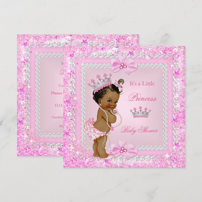Ethnic Princess Baby Shower Pink Glitter Tiara Invitation (Front/Back)