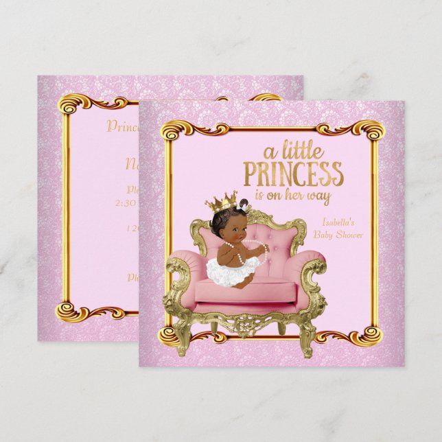 Ethnic Princess Baby Shower Pink Gold Chair Invitation (Front/Back)