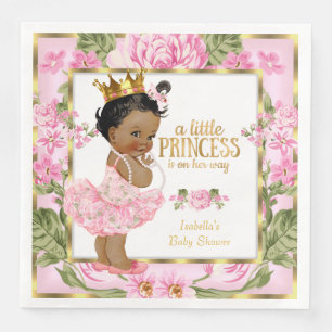 Ethnic Princess Baby Shower Pink Gold Rose Floral Napkin