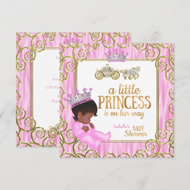 Ethnic Princess Baby Shower Pink Horse Carriage Invitation (Front/Back)